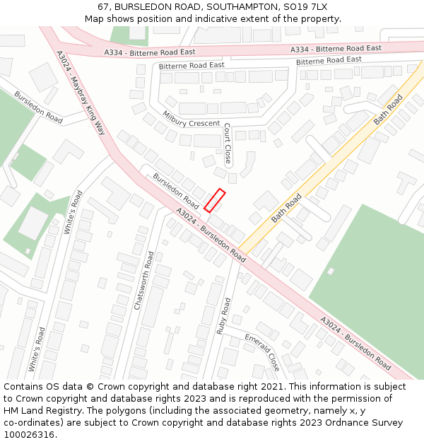 67, BURSLEDON ROAD, SOUTHAMPTON, SO19 7LX: Location map and indicative extent of plot