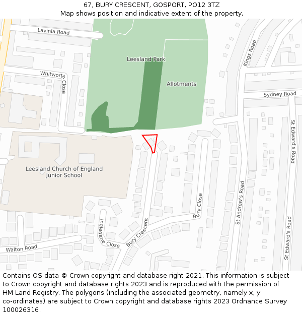 67, BURY CRESCENT, GOSPORT, PO12 3TZ: Location map and indicative extent of plot