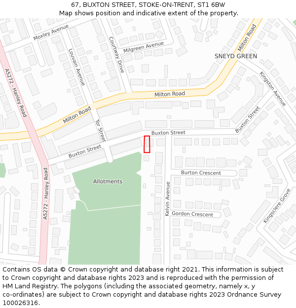 67, BUXTON STREET, STOKE-ON-TRENT, ST1 6BW: Location map and indicative extent of plot