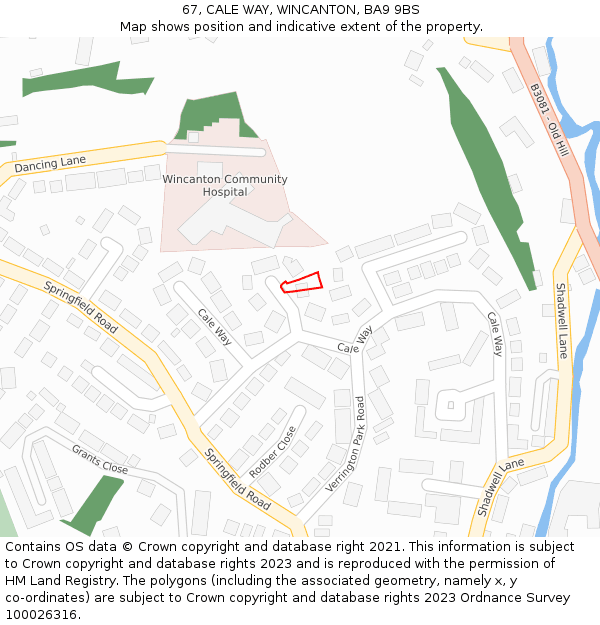 67, CALE WAY, WINCANTON, BA9 9BS: Location map and indicative extent of plot