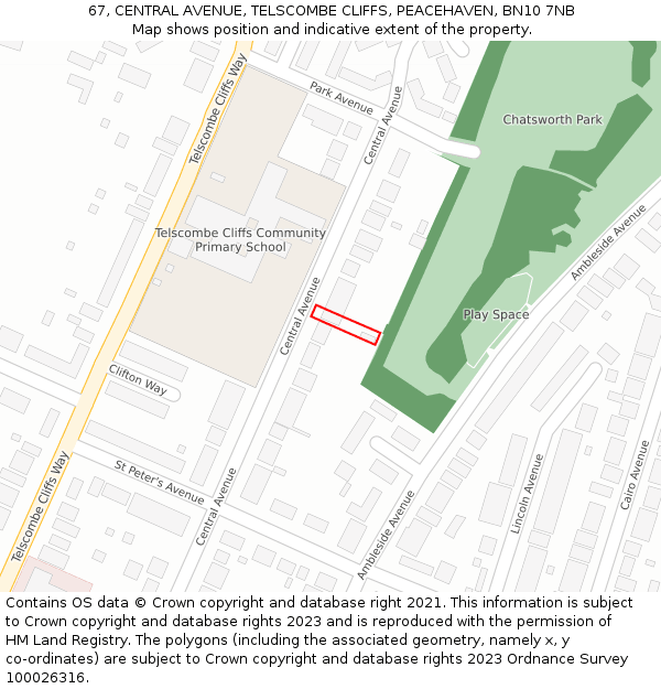 67, CENTRAL AVENUE, TELSCOMBE CLIFFS, PEACEHAVEN, BN10 7NB: Location map and indicative extent of plot