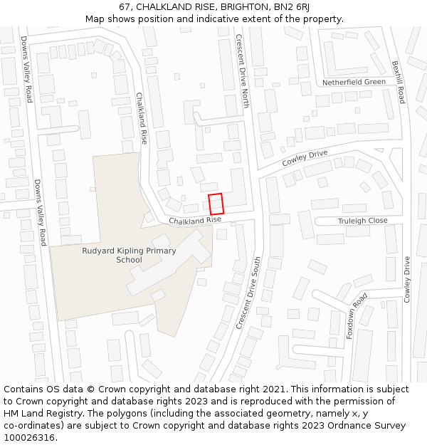 67, CHALKLAND RISE, BRIGHTON, BN2 6RJ: Location map and indicative extent of plot