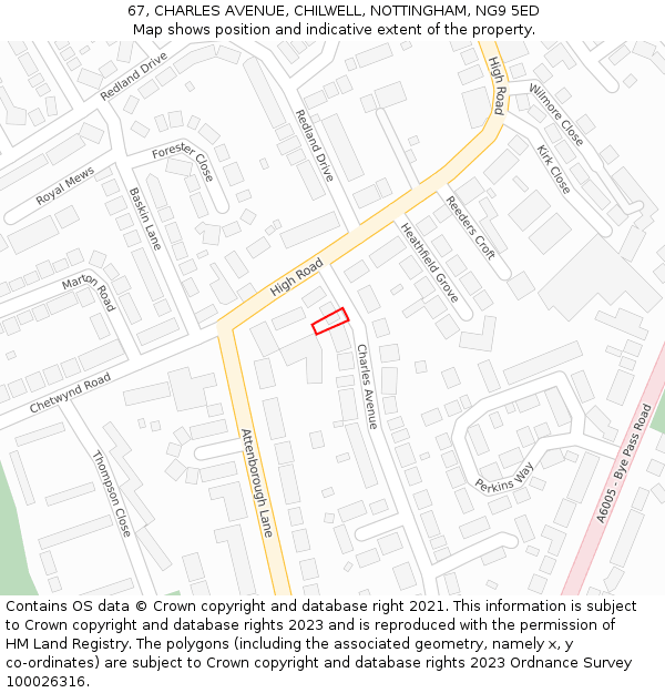 67, CHARLES AVENUE, CHILWELL, NOTTINGHAM, NG9 5ED: Location map and indicative extent of plot