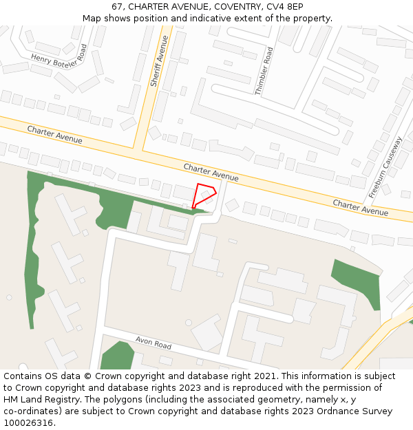 67, CHARTER AVENUE, COVENTRY, CV4 8EP: Location map and indicative extent of plot