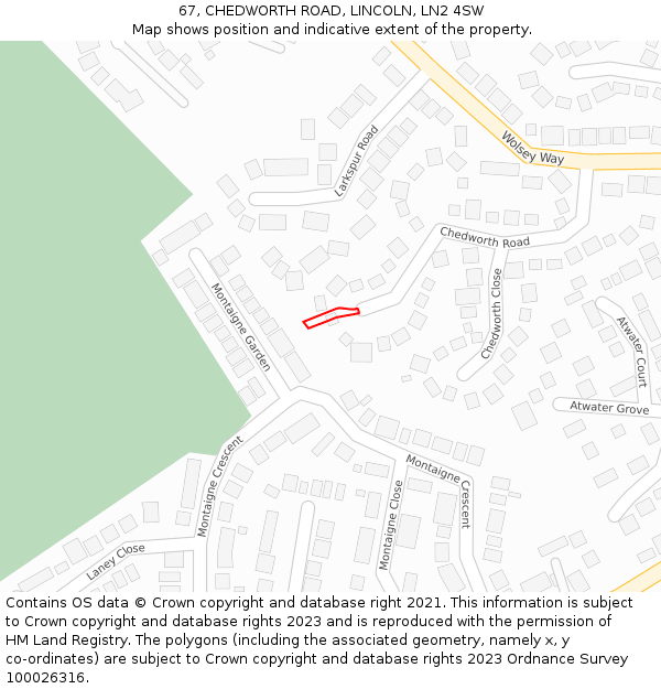 67, CHEDWORTH ROAD, LINCOLN, LN2 4SW: Location map and indicative extent of plot