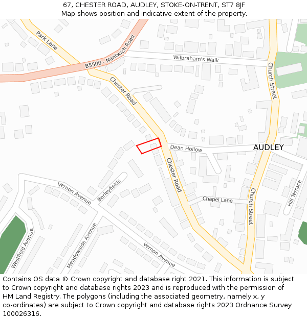 67, CHESTER ROAD, AUDLEY, STOKE-ON-TRENT, ST7 8JF: Location map and indicative extent of plot