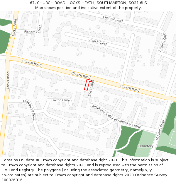 67, CHURCH ROAD, LOCKS HEATH, SOUTHAMPTON, SO31 6LS: Location map and indicative extent of plot