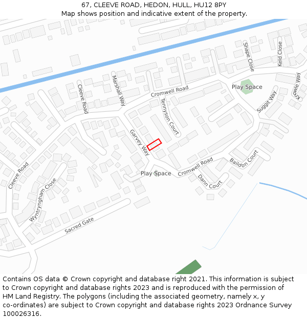 67, CLEEVE ROAD, HEDON, HULL, HU12 8PY: Location map and indicative extent of plot