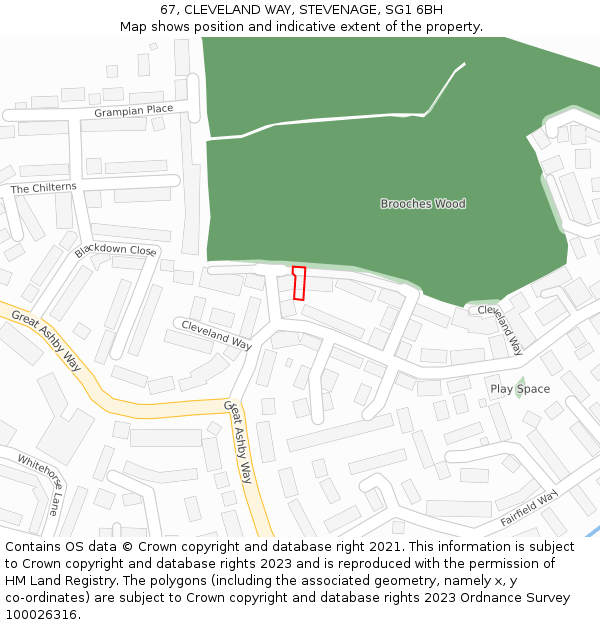 67, CLEVELAND WAY, STEVENAGE, SG1 6BH: Location map and indicative extent of plot
