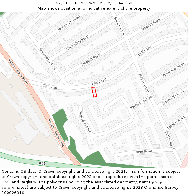 67, CLIFF ROAD, WALLASEY, CH44 3AX: Location map and indicative extent of plot