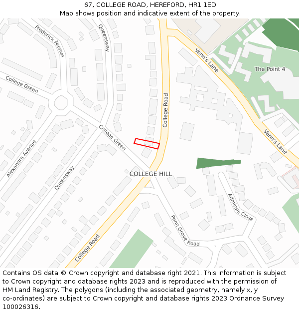 67, COLLEGE ROAD, HEREFORD, HR1 1ED: Location map and indicative extent of plot