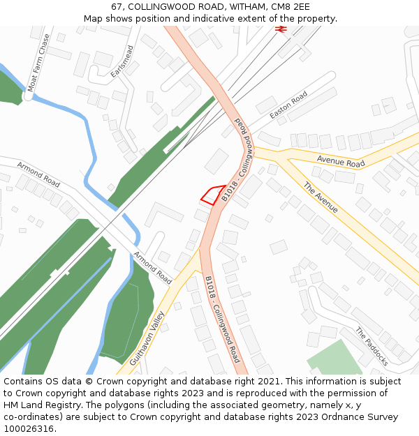 67, COLLINGWOOD ROAD, WITHAM, CM8 2EE: Location map and indicative extent of plot