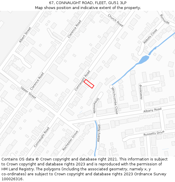 67, CONNAUGHT ROAD, FLEET, GU51 3LP: Location map and indicative extent of plot