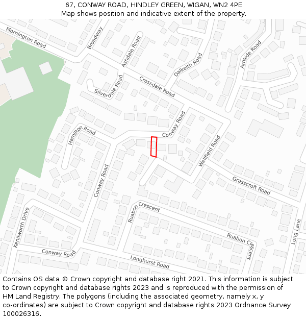 67, CONWAY ROAD, HINDLEY GREEN, WIGAN, WN2 4PE: Location map and indicative extent of plot