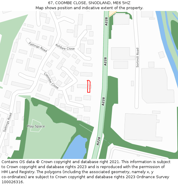 67, COOMBE CLOSE, SNODLAND, ME6 5HZ: Location map and indicative extent of plot