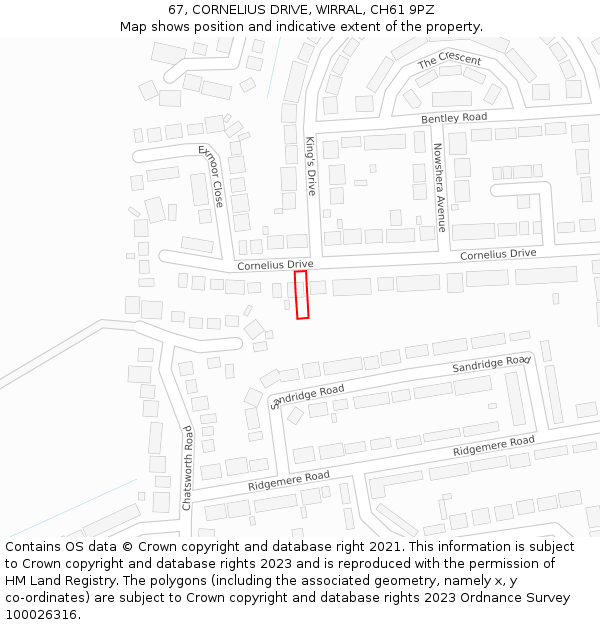 67, CORNELIUS DRIVE, WIRRAL, CH61 9PZ: Location map and indicative extent of plot