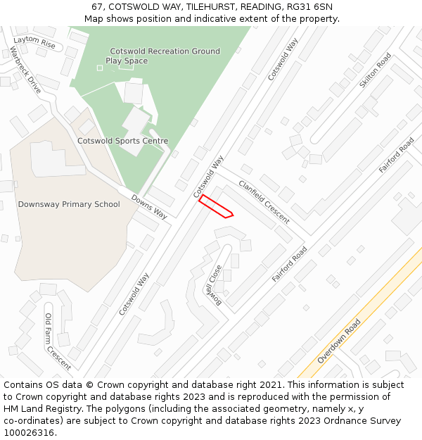 67, COTSWOLD WAY, TILEHURST, READING, RG31 6SN: Location map and indicative extent of plot