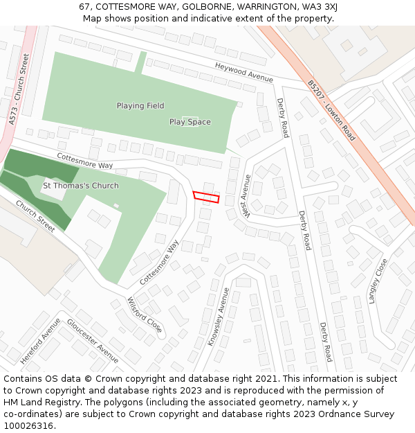 67, COTTESMORE WAY, GOLBORNE, WARRINGTON, WA3 3XJ: Location map and indicative extent of plot