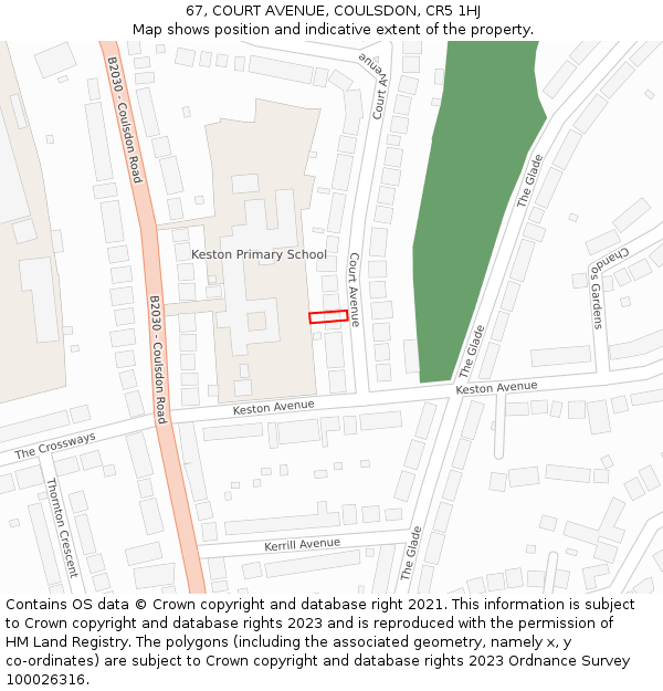 67, COURT AVENUE, COULSDON, CR5 1HJ: Location map and indicative extent of plot