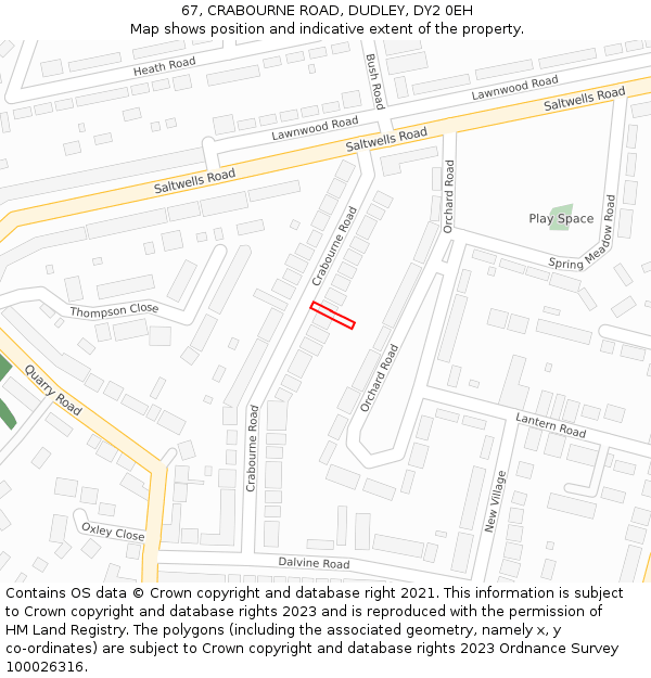 67, CRABOURNE ROAD, DUDLEY, DY2 0EH: Location map and indicative extent of plot