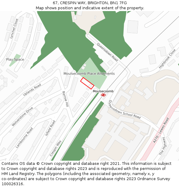67, CRESPIN WAY, BRIGHTON, BN1 7FG: Location map and indicative extent of plot