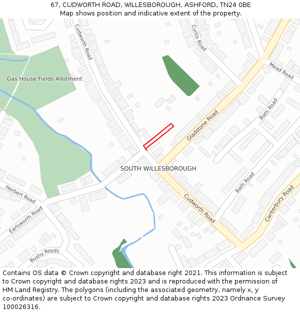 67, CUDWORTH ROAD, WILLESBOROUGH, ASHFORD, TN24 0BE: Location map and indicative extent of plot