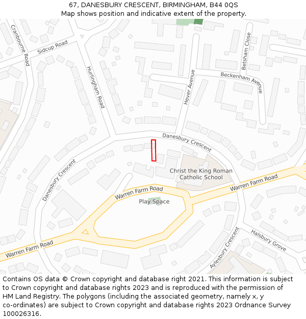 67, DANESBURY CRESCENT, BIRMINGHAM, B44 0QS: Location map and indicative extent of plot