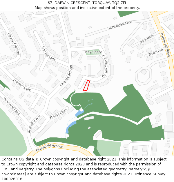 67, DARWIN CRESCENT, TORQUAY, TQ2 7FL: Location map and indicative extent of plot