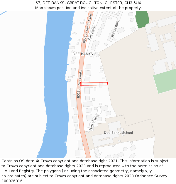 67, DEE BANKS, GREAT BOUGHTON, CHESTER, CH3 5UX: Location map and indicative extent of plot