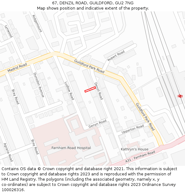 67, DENZIL ROAD, GUILDFORD, GU2 7NG: Location map and indicative extent of plot