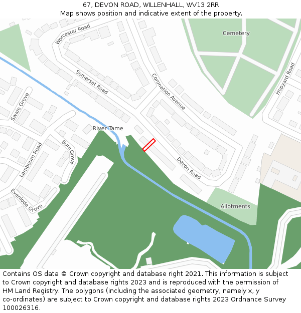 67, DEVON ROAD, WILLENHALL, WV13 2RR: Location map and indicative extent of plot