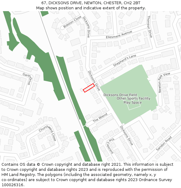 67, DICKSONS DRIVE, NEWTON, CHESTER, CH2 2BT: Location map and indicative extent of plot