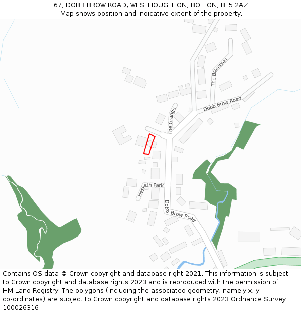 67, DOBB BROW ROAD, WESTHOUGHTON, BOLTON, BL5 2AZ: Location map and indicative extent of plot