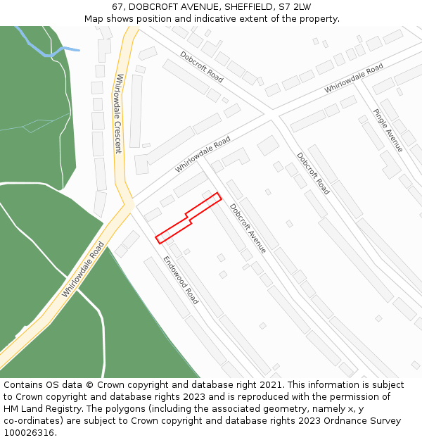 67, DOBCROFT AVENUE, SHEFFIELD, S7 2LW: Location map and indicative extent of plot