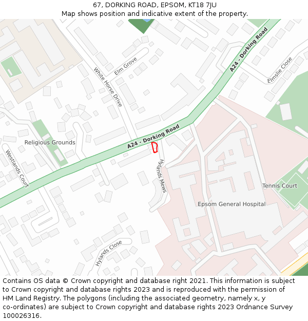 67, DORKING ROAD, EPSOM, KT18 7JU: Location map and indicative extent of plot