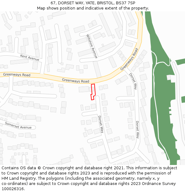 67, DORSET WAY, YATE, BRISTOL, BS37 7SP: Location map and indicative extent of plot