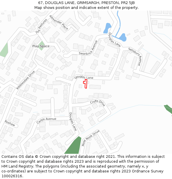 67, DOUGLAS LANE, GRIMSARGH, PRESTON, PR2 5JB: Location map and indicative extent of plot