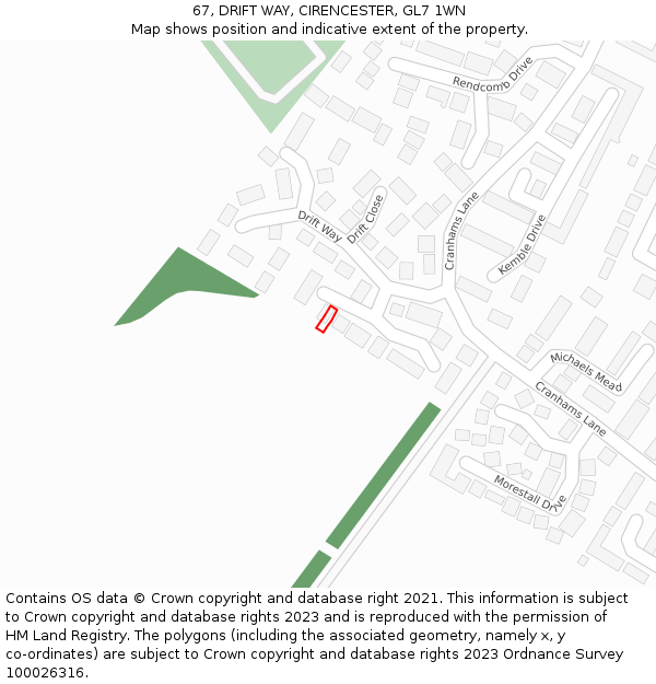 67, DRIFT WAY, CIRENCESTER, GL7 1WN: Location map and indicative extent of plot