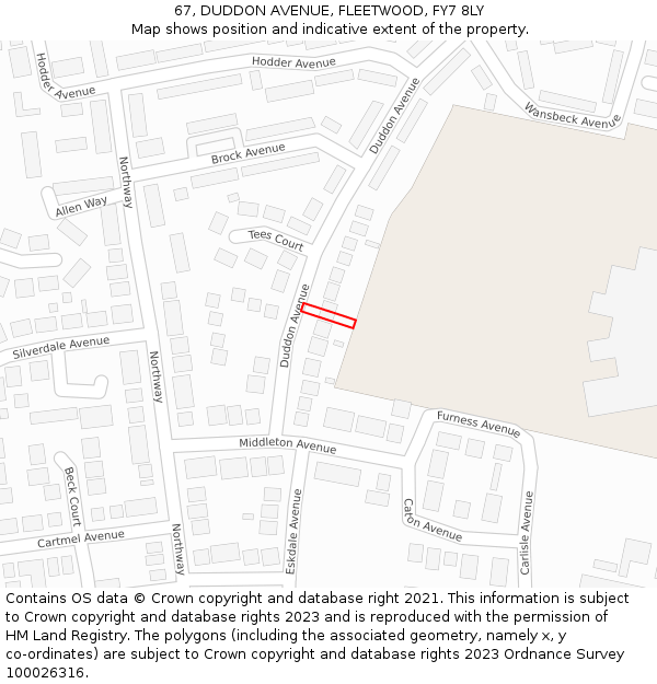 67, DUDDON AVENUE, FLEETWOOD, FY7 8LY: Location map and indicative extent of plot