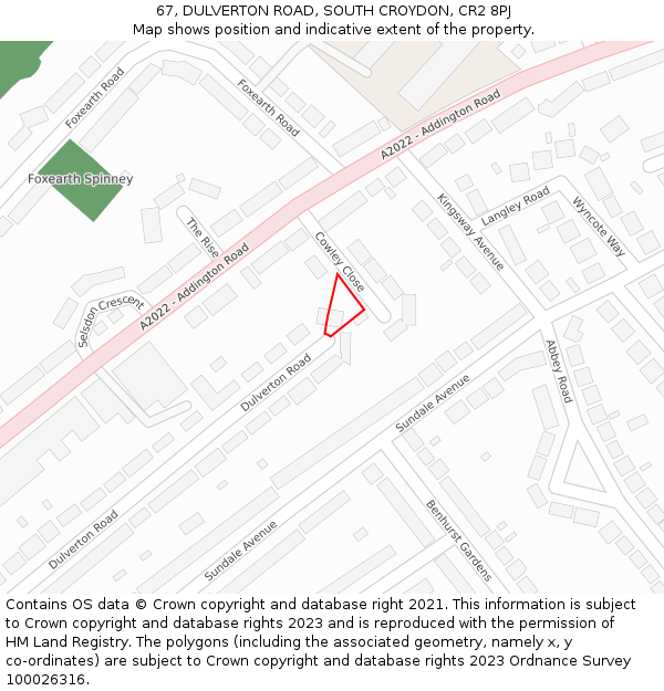 67, DULVERTON ROAD, SOUTH CROYDON, CR2 8PJ: Location map and indicative extent of plot