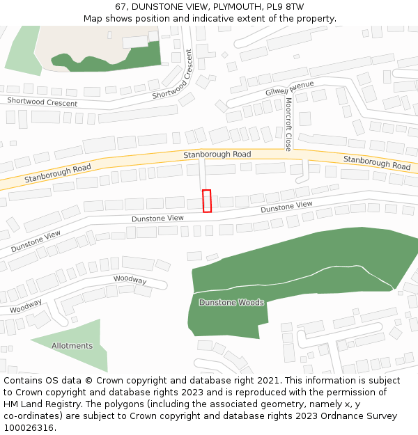 67, DUNSTONE VIEW, PLYMOUTH, PL9 8TW: Location map and indicative extent of plot