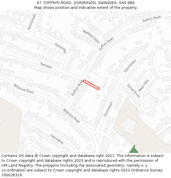 67, DYFFRYN ROAD, GORSEINON, SWANSEA, SA4 6BA: Location map and indicative extent of plot