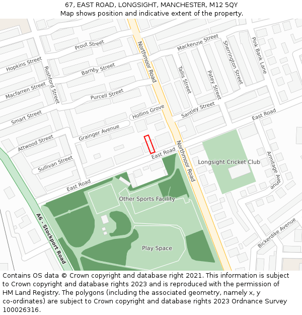 67, EAST ROAD, LONGSIGHT, MANCHESTER, M12 5QY: Location map and indicative extent of plot