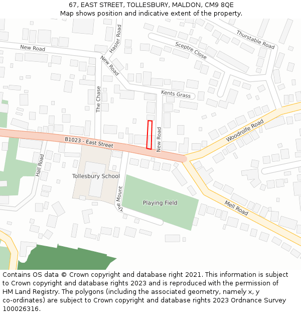 67, EAST STREET, TOLLESBURY, MALDON, CM9 8QE: Location map and indicative extent of plot