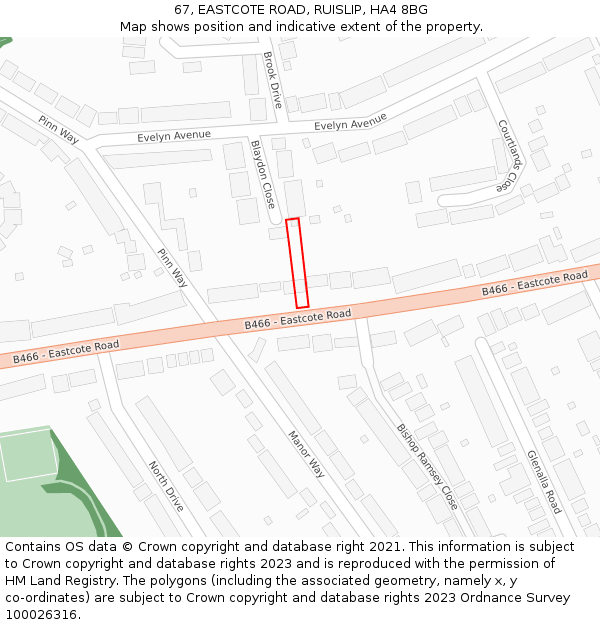 67, EASTCOTE ROAD, RUISLIP, HA4 8BG: Location map and indicative extent of plot