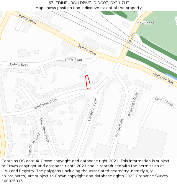 67, EDINBURGH DRIVE, DIDCOT, OX11 7HT: Location map and indicative extent of plot