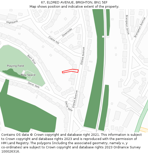 67, ELDRED AVENUE, BRIGHTON, BN1 5EF: Location map and indicative extent of plot