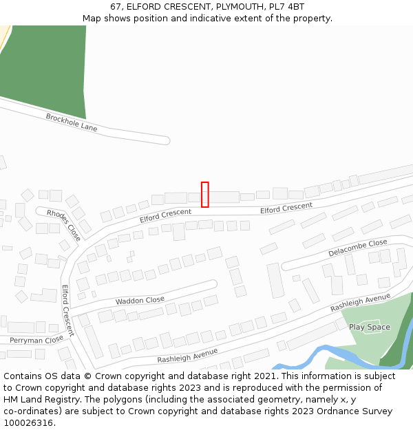 67, ELFORD CRESCENT, PLYMOUTH, PL7 4BT: Location map and indicative extent of plot