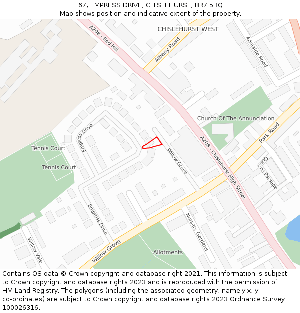 67, EMPRESS DRIVE, CHISLEHURST, BR7 5BQ: Location map and indicative extent of plot