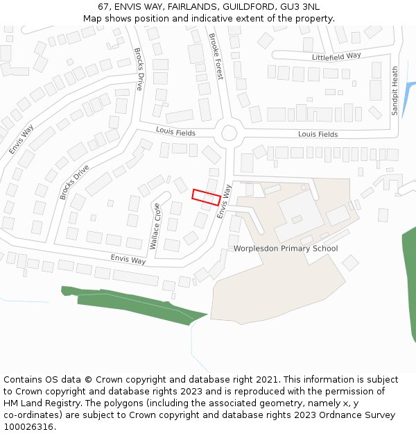 67, ENVIS WAY, FAIRLANDS, GUILDFORD, GU3 3NL: Location map and indicative extent of plot